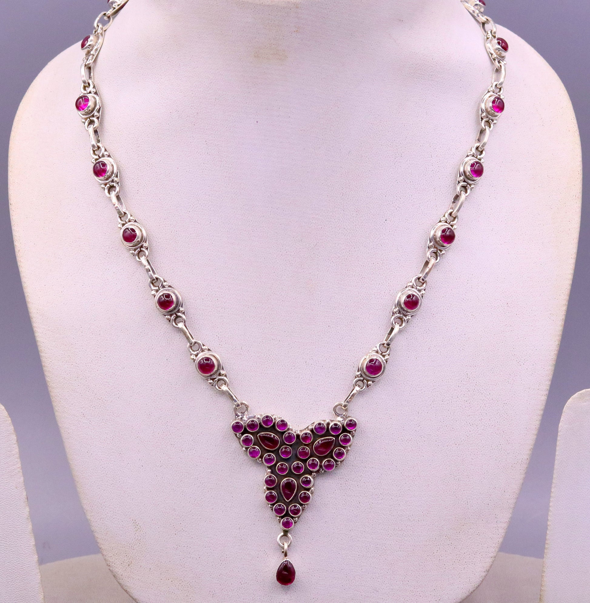 925 Sterling silver handmade red gemstone studded necklace charm necklace, excellent party belly dance pretty bridesmaid gift jewelry set106 - TRIBAL ORNAMENTS