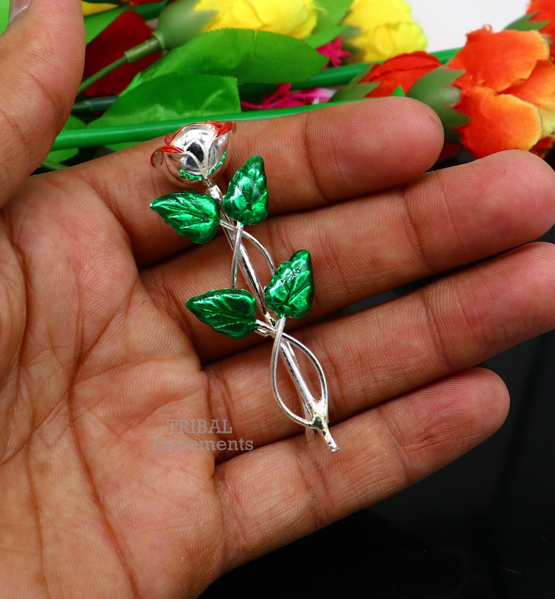 925 sterling silver handmade rose flower men's brooch for shirt or blazer, ideal for wedding or party jewelry.