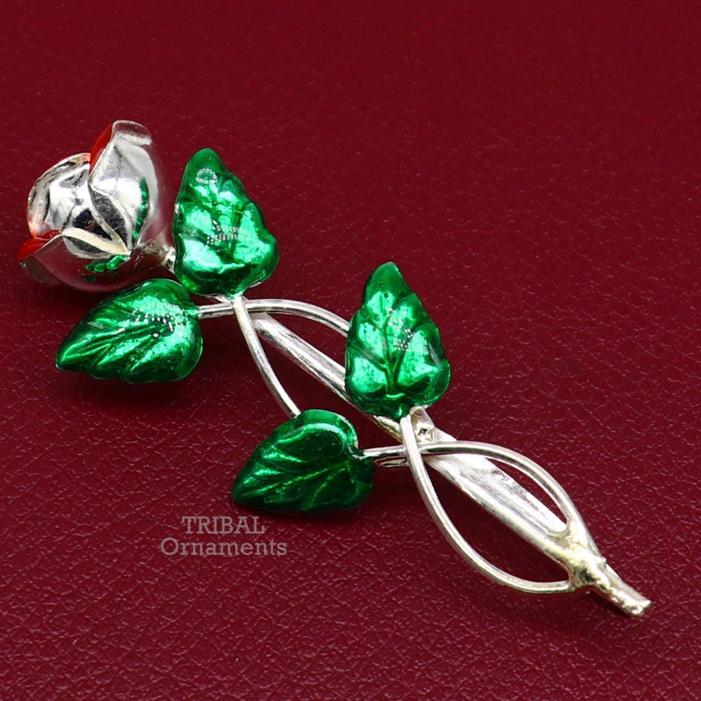 Sterling silver handmade rose flower men's brooch for shirt or blazer, perfect for wedding or party jewelry, by TRIBAL ORNAMENTS.