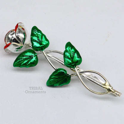 925 sterling silver handmade rose flower men's brooch for shirt or blazer, perfect for wedding or party jewelry.