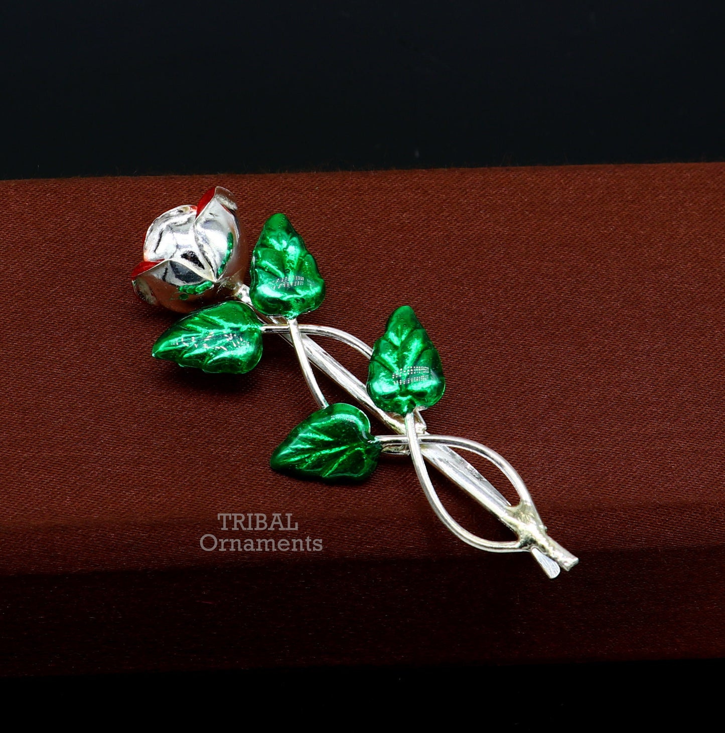 925 sterling silver handmade rose flower men's brooch for shirt or blazer, ideal for wedding or party jewelry.