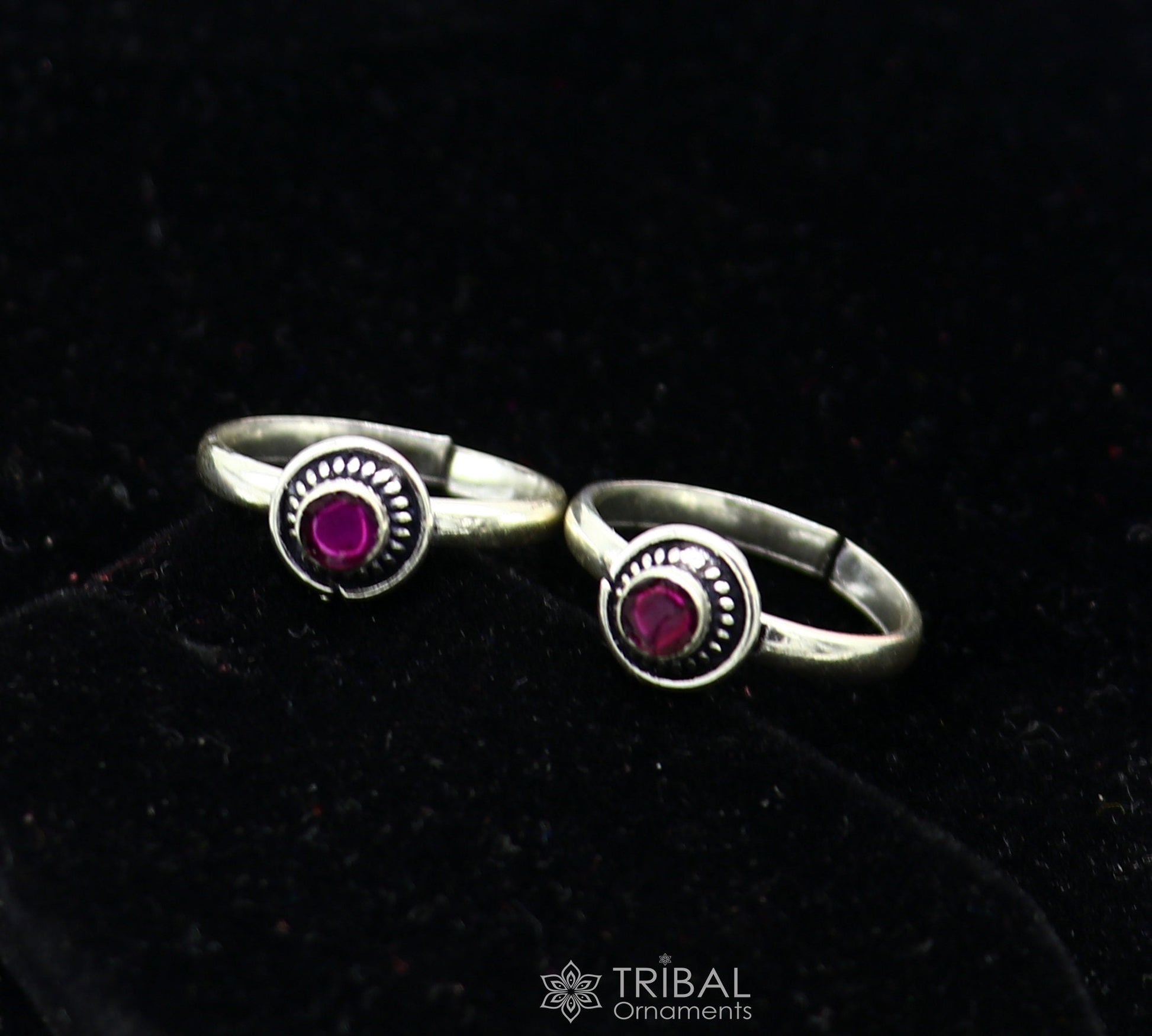 925 sterling silver handmade round shape tiny red stone toe ring band tribal belly cultural ethnic jewelry from India ntr98 - TRIBAL ORNAMENTS