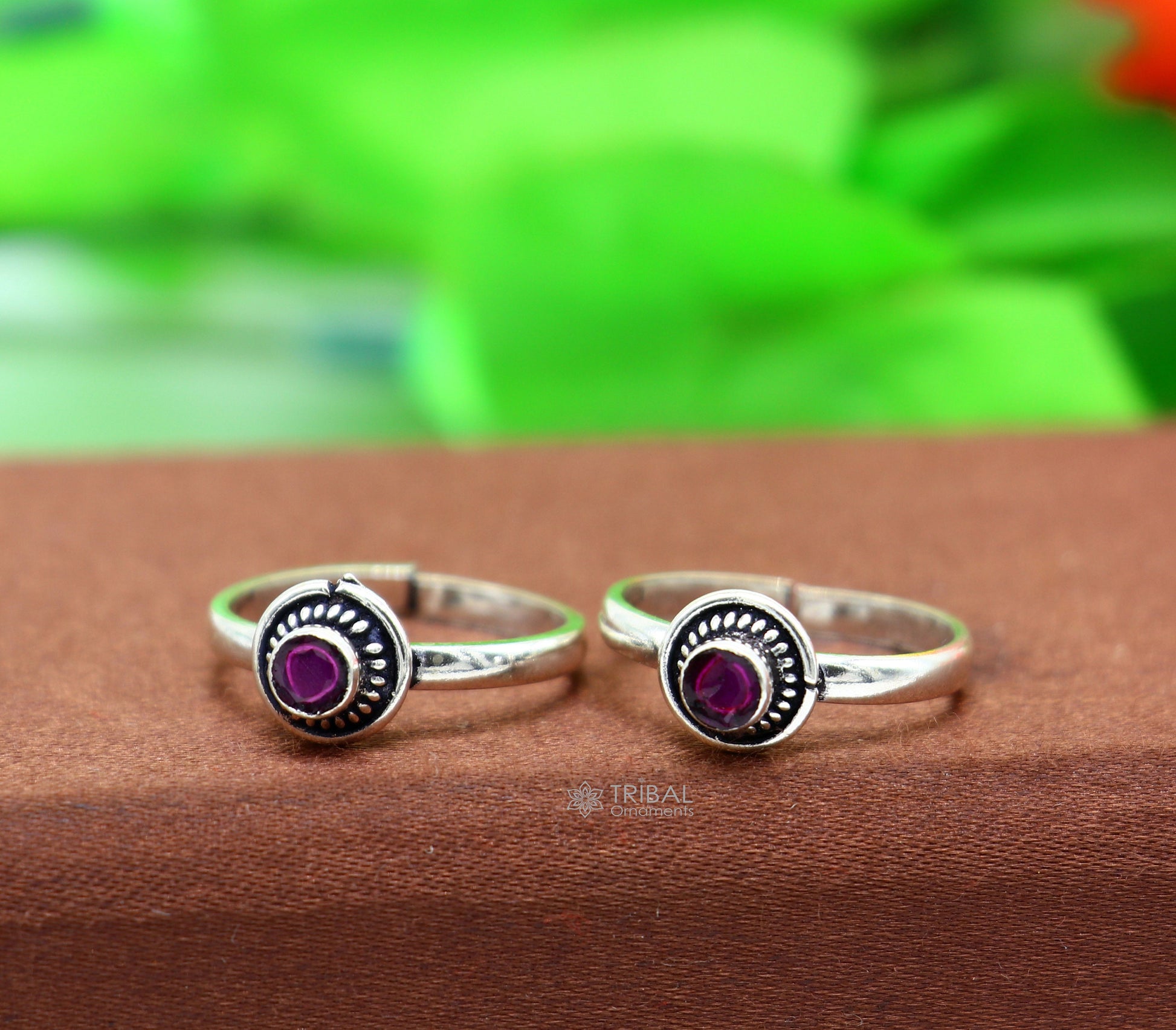 925 sterling silver handmade round shape tiny red stone toe ring band tribal belly cultural ethnic jewelry from India ntr98 - TRIBAL ORNAMENTS