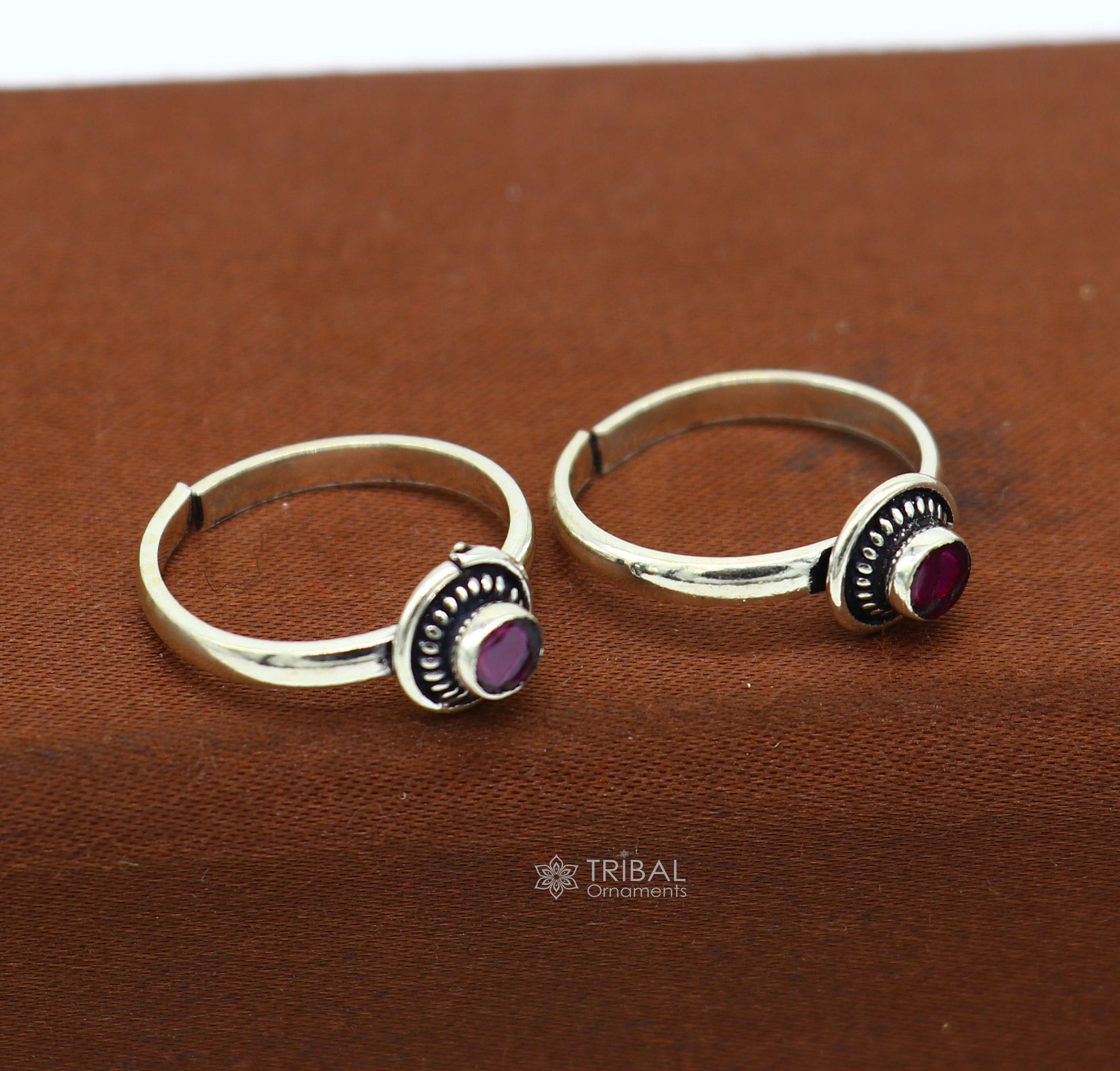 925 sterling silver handmade round shape tiny red stone toe ring band tribal belly cultural ethnic jewelry from India ntr98 - TRIBAL ORNAMENTS