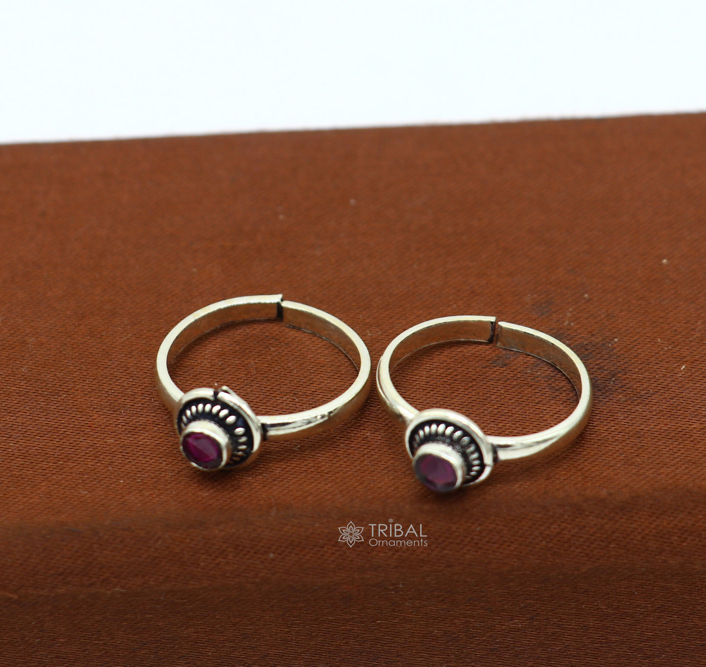 925 sterling silver handmade round shape tiny red stone toe ring band tribal belly cultural ethnic jewelry from India ntr98 - TRIBAL ORNAMENTS