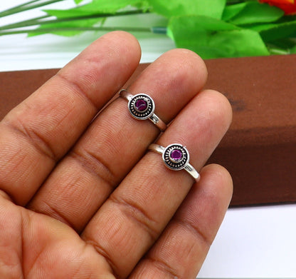 925 sterling silver handmade round shape tiny red stone toe ring band tribal belly cultural ethnic jewelry from India ntr98 - TRIBAL ORNAMENTS