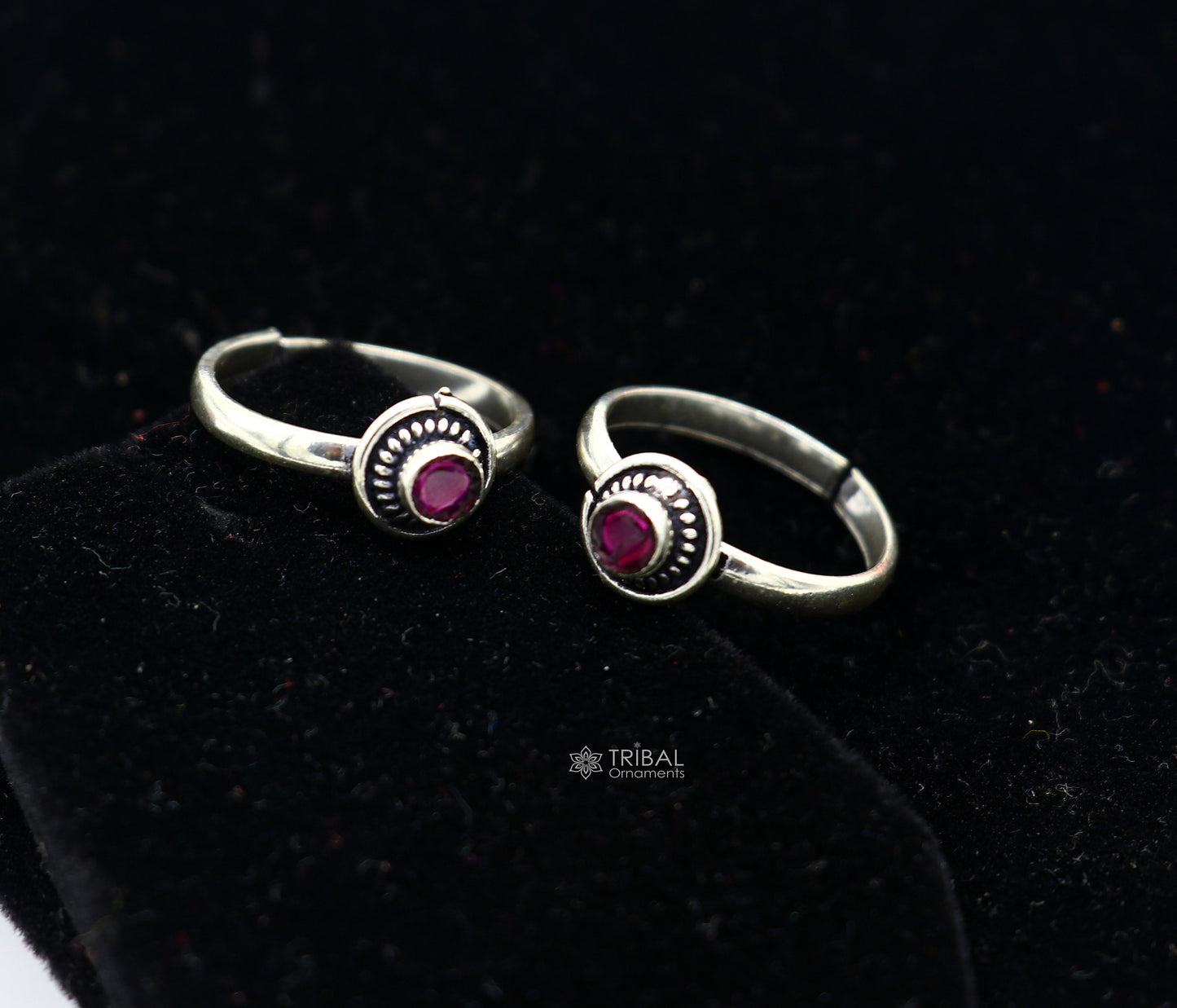 925 sterling silver handmade round shape tiny red stone toe ring band tribal belly cultural ethnic jewelry from India ntr98 - TRIBAL ORNAMENTS