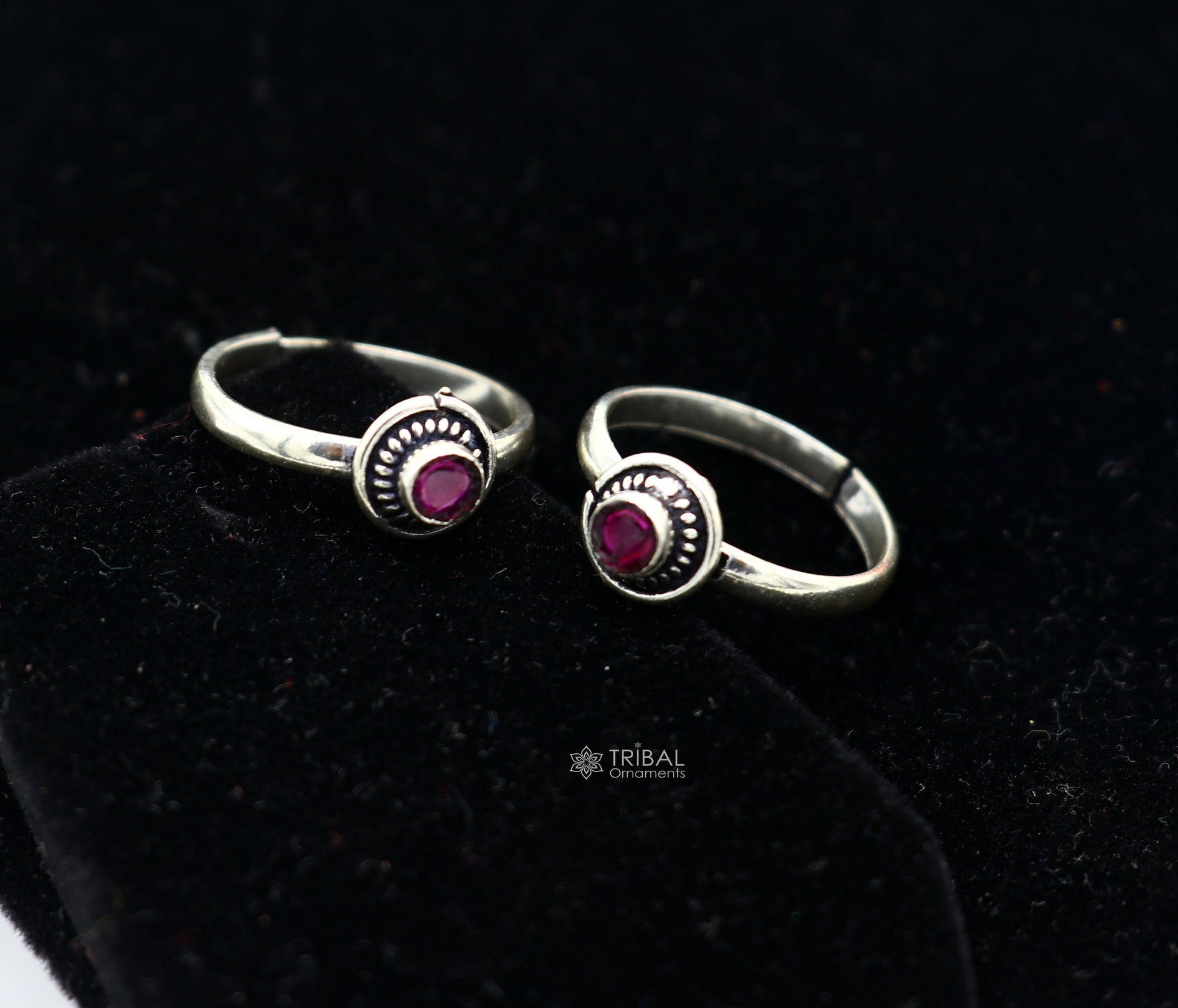 925 sterling silver handmade round shape tiny red stone toe ring band tribal belly cultural ethnic jewelry from India ntr98 - TRIBAL ORNAMENTS