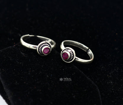 925 sterling silver handmade round shape tiny red stone toe ring band tribal belly cultural ethnic jewelry from India ntr98 - TRIBAL ORNAMENTS