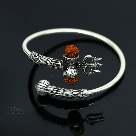 925 sterling silver handmade Shiva Trishul bangle bracelet Rudraksha kada, excellent Bahubali trident kada bracelet gift nsk427 - TRIBAL ORNAMENTS