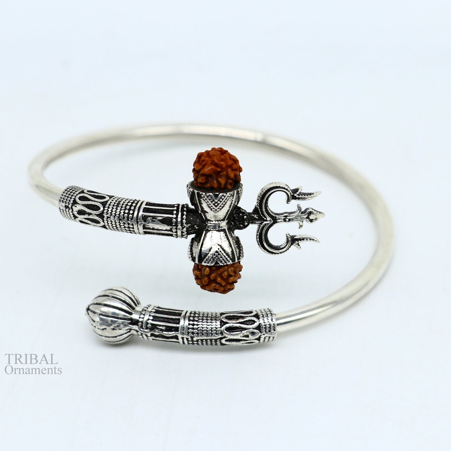 925 sterling silver handmade Shiva Trishul bangle bracelet Rudraksha kada, excellent Bahubali trident kada bracelet gift nsk427 - TRIBAL ORNAMENTS