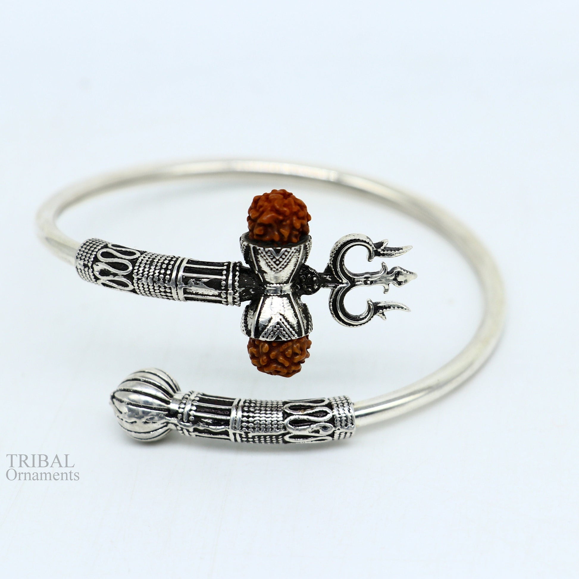 925 sterling silver handmade Shiva Trishul bangle bracelet Rudraksha kada, excellent Bahubali trident kada bracelet gift nsk427 - TRIBAL ORNAMENTS