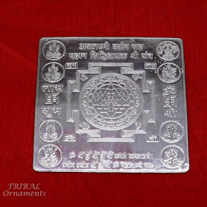 925 silver Handmade Shree Ashthlakshmi Yantra for wealth and prosperity, intricately crafted Silver Laxmi Yantra for puja and gifting.