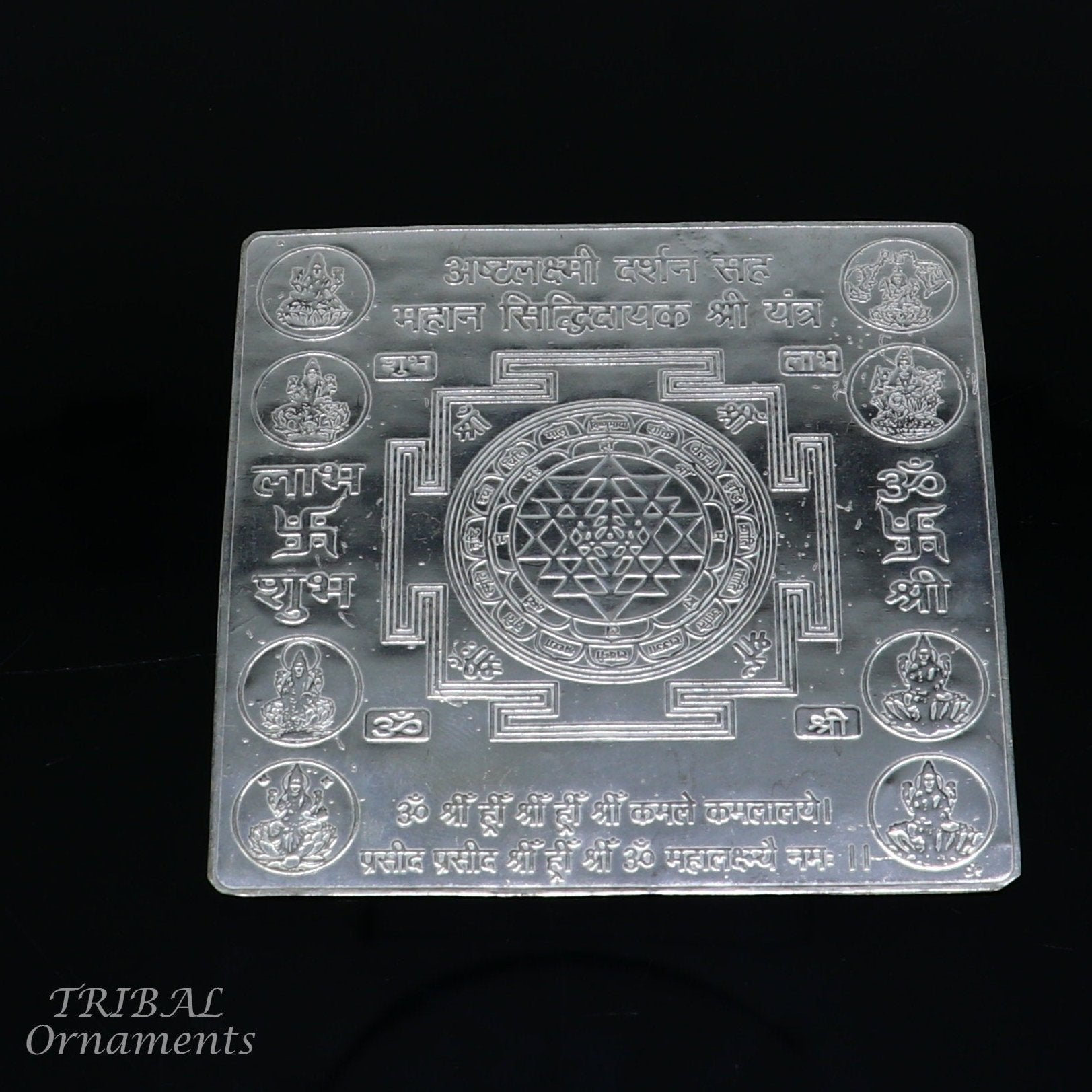 925 sterling silver handmade Shree Ashthlakshmi Yantra, Shri laxmi yantra for wealth and prosperity, best puja article gifting su849 - TRIBAL ORNAMENTS