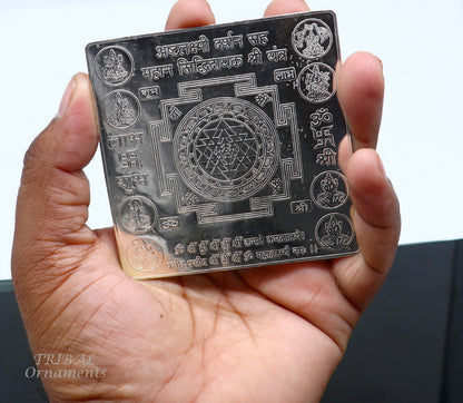 925 sterling silver handmade Shree Ashthlakshmi Yantra for wealth and prosperity, traditional Hindu puja ornament.