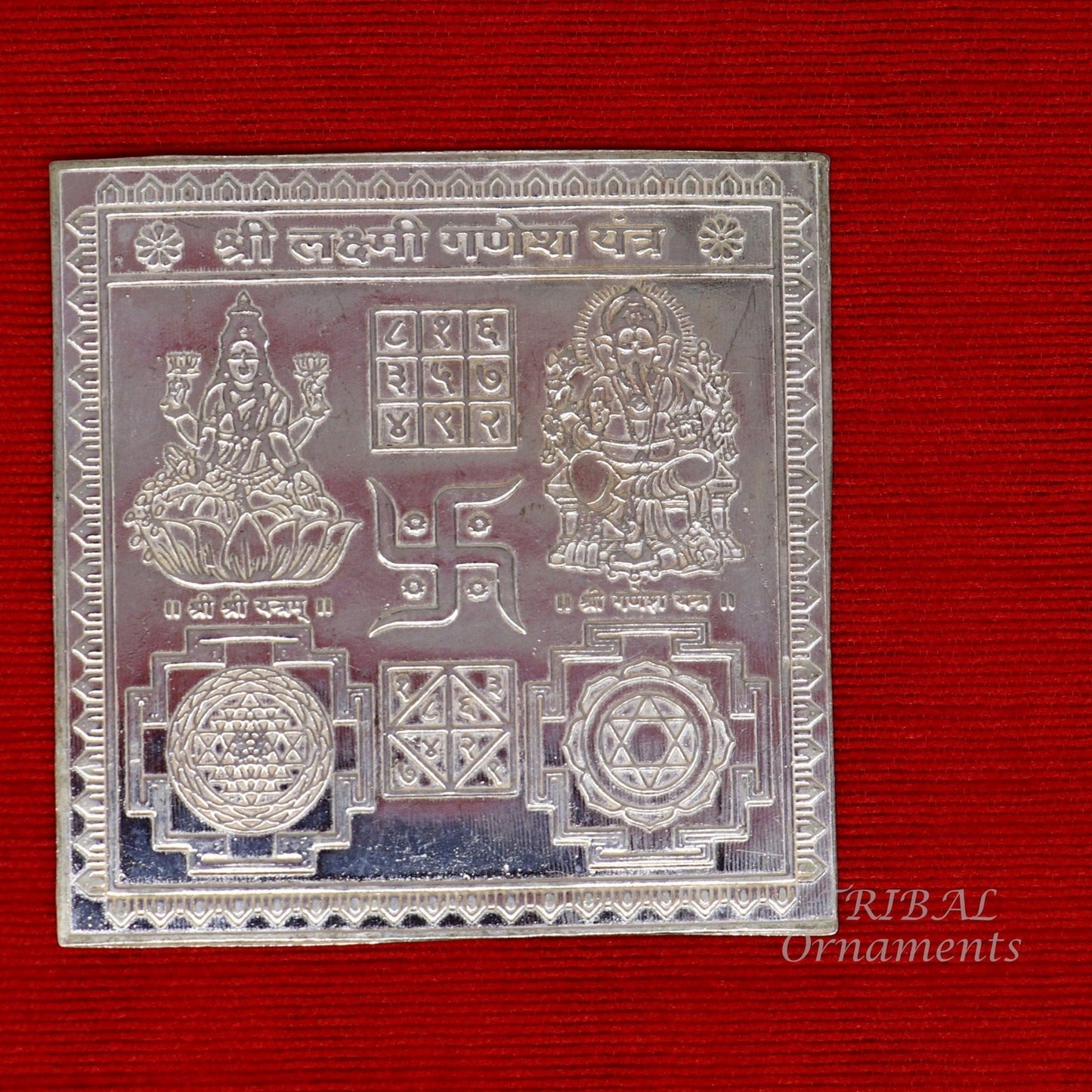 925 sterling silver handmade Shree Lakshmi Ganesha Yantra, amazing wealth and prosperity, best Diwali puja article from india su830 - TRIBAL ORNAMENTS