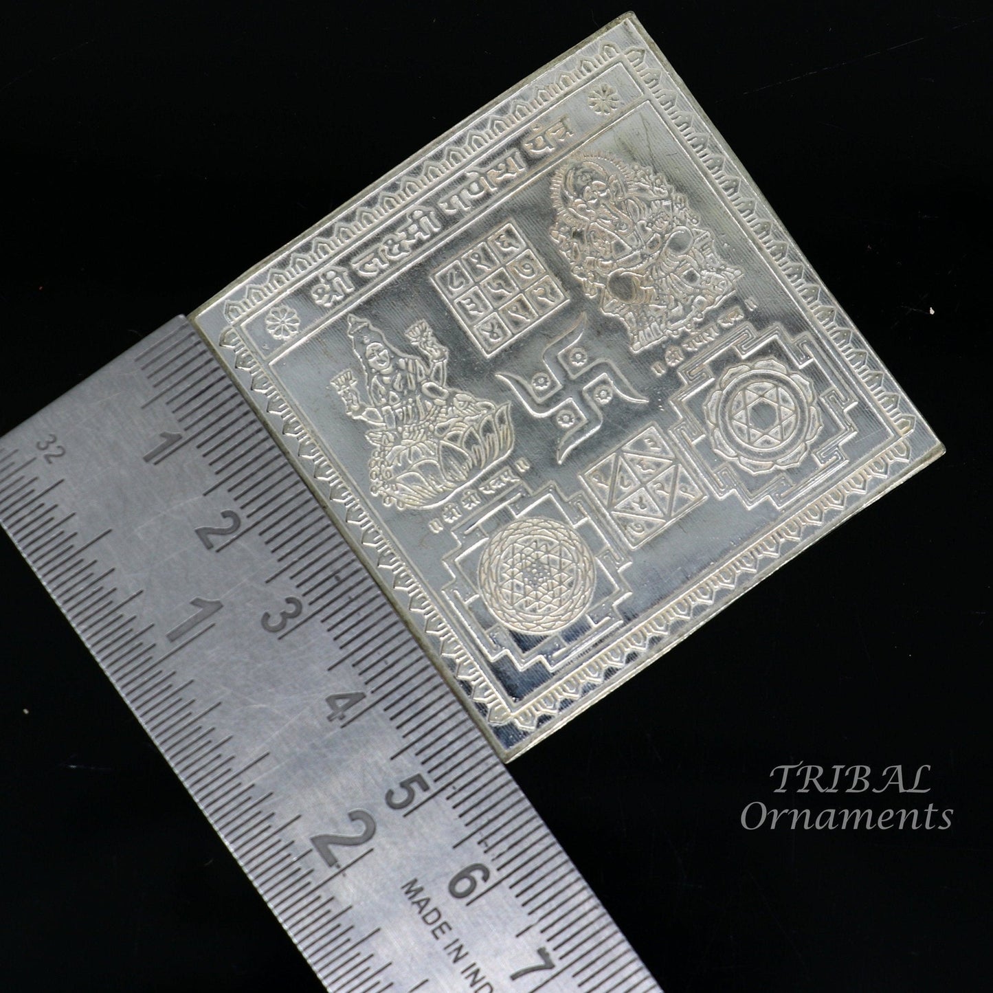 925 sterling silver handmade Shree Lakshmi Ganesha Yantra, amazing wealth and prosperity, best Diwali puja article from india su830 - TRIBAL ORNAMENTS
