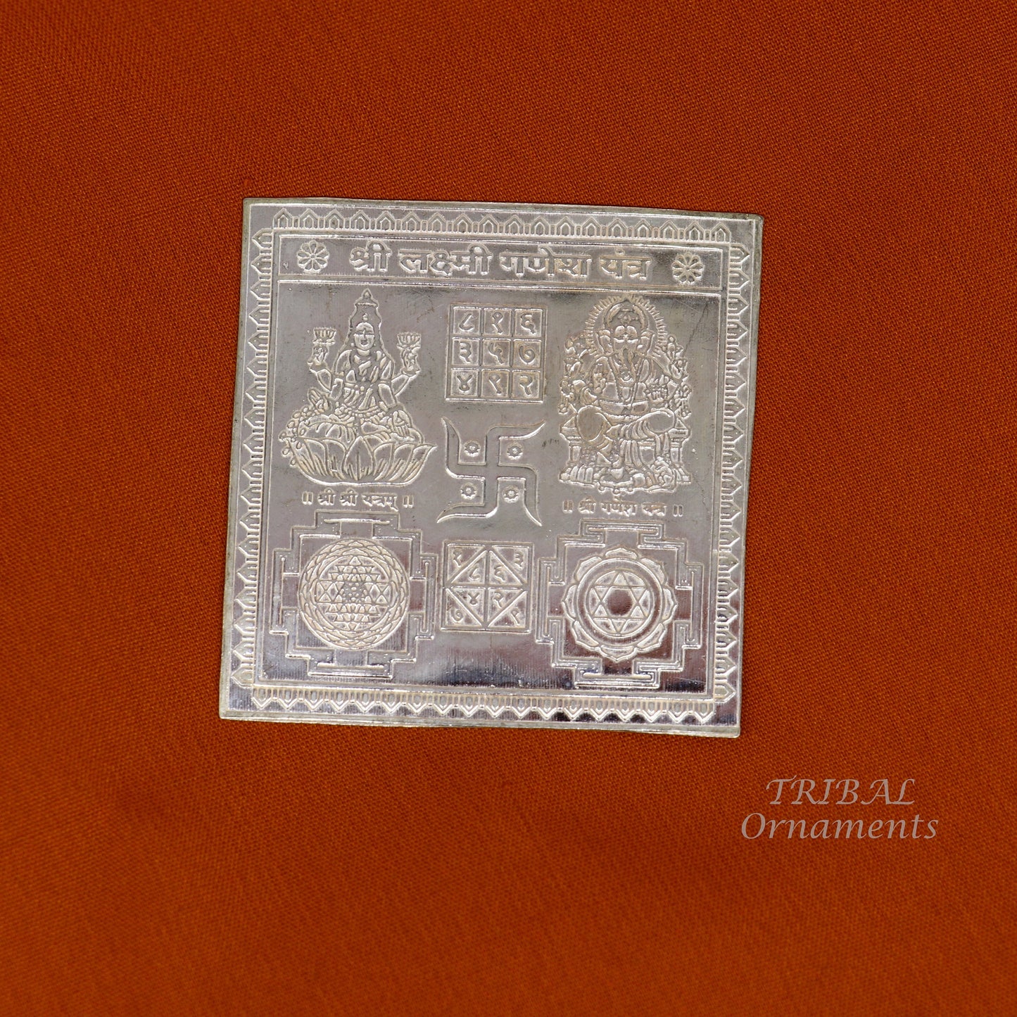 925 sterling silver handmade Shree Lakshmi Ganesha Yantra, amazing wealth and prosperity, best Diwali puja article from india su830 - TRIBAL ORNAMENTS