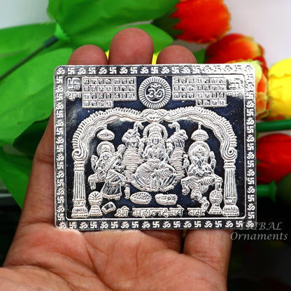 925 sterling silver Shree Mahalakshmi frame with Ganesha and Saraswati, a divine wealth and prosperity sacred article by Tribal Ornaments
