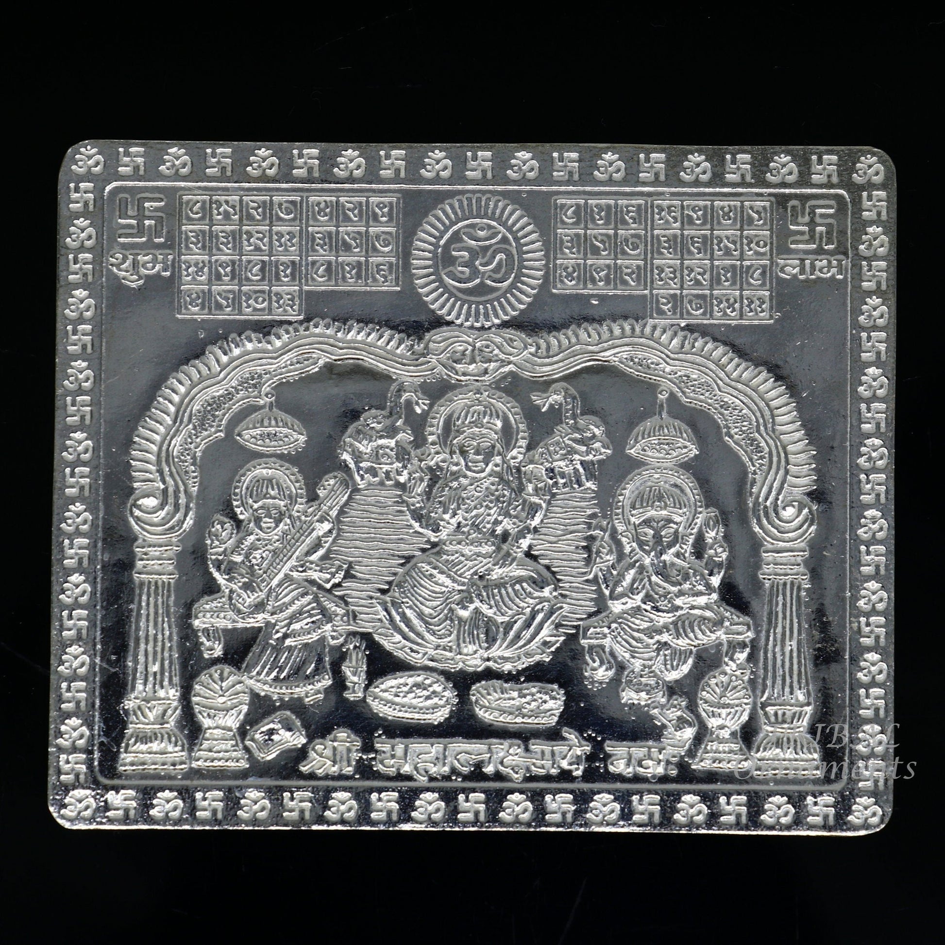 925 silver Shree Mahalakshmi frame with Ganesha and Saraswati, handmade divine article for wealth and prosperity by TRIBAL ORNAMENTS