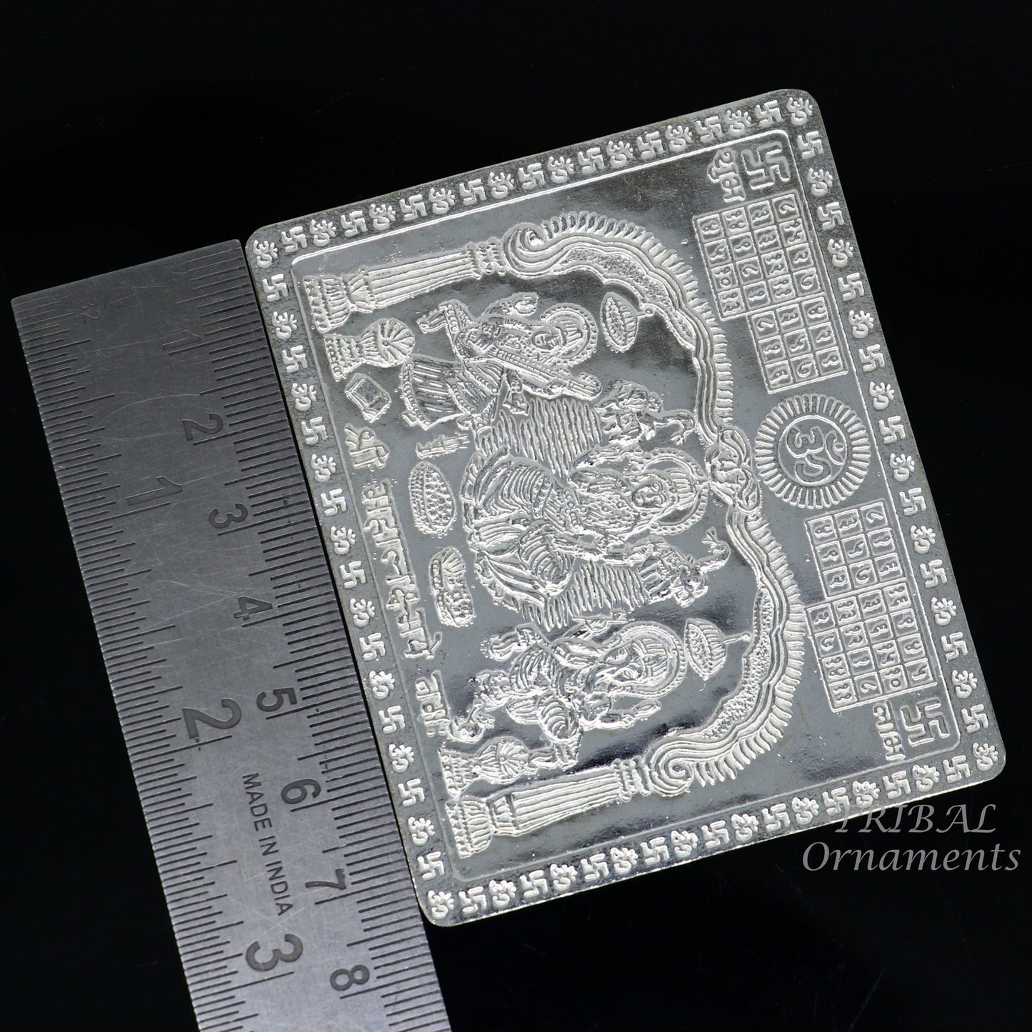925 sterling silver Shree Mahalakshmi frame with Ganesha and Saraswati, handmade divine jewelry for wealth and prosperity by Tribal Ornaments
