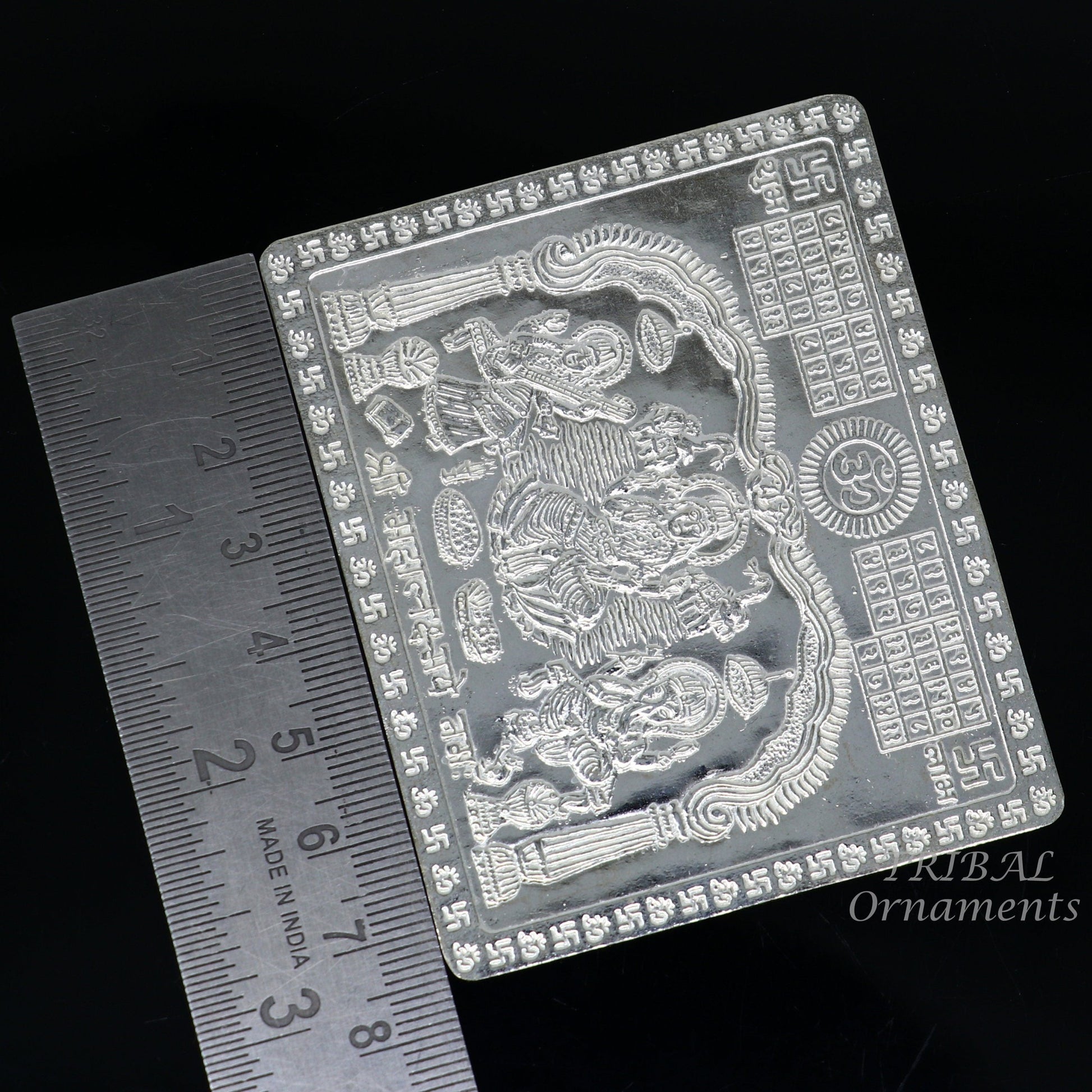 925 sterling silver Shree Mahalakshmi frame with Ganesha and Saraswati, handmade divine jewelry for wealth and prosperity by Tribal Ornaments