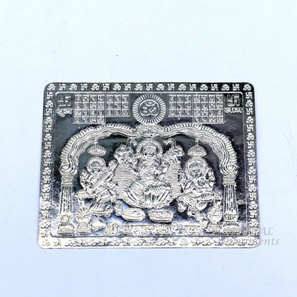 925 sterling silver Shree Mahalakshmi frame with Ganesha and Saraswati, a divine holy article for wealth and prosperity by TRIBAL ORNAMENTS