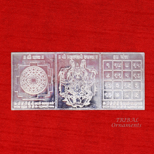 925 sterling silver handmade Shree Mahalakshmi prasanna frame silver holy divine article for wealth and prosperity diwali puja art  su829 - TRIBAL ORNAMENTS