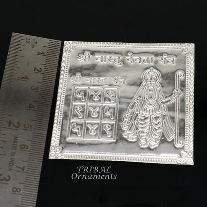 Handmade 925 sterling silver Shree Vastu Yantra for home, a traditional puja article from Tribal Ornaments India.