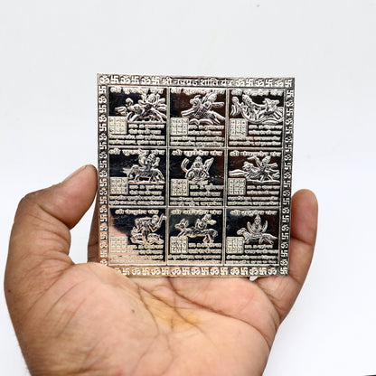 925 sterling silver handmade Shreeb Navgrah Shanti Yantra for wealth and prosperity, traditional puja artifact from Tribal Ornaments.