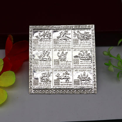 Handmade 925 sterling silver Shreeb Navgrah Shanti Yantra for wealth and prosperity, ideal for puja and gifting.