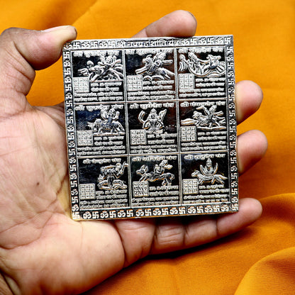 925 sterling silver handmade Shreeb Navgrah Shanti Yantra for wealth and prosperity, traditional puja gift from TRIBAL ORNAMENTS.