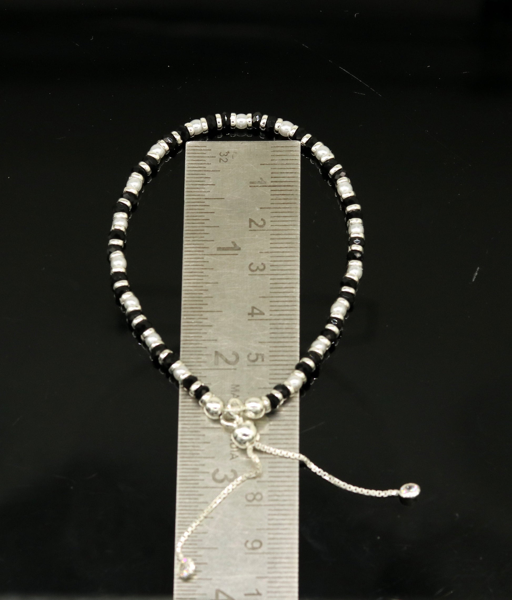 925 sterling silver handmade silver beads and black beads bracelet , pretty charm bracelet, customized beaded jewelry for girls sbr176 - TRIBAL ORNAMENTS