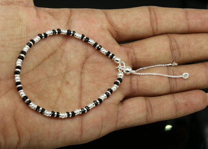 925 sterling silver handmade silver beads and black beads bracelet , pretty charm bracelet, customized beaded jewelry for girls sbr176 - TRIBAL ORNAMENTS