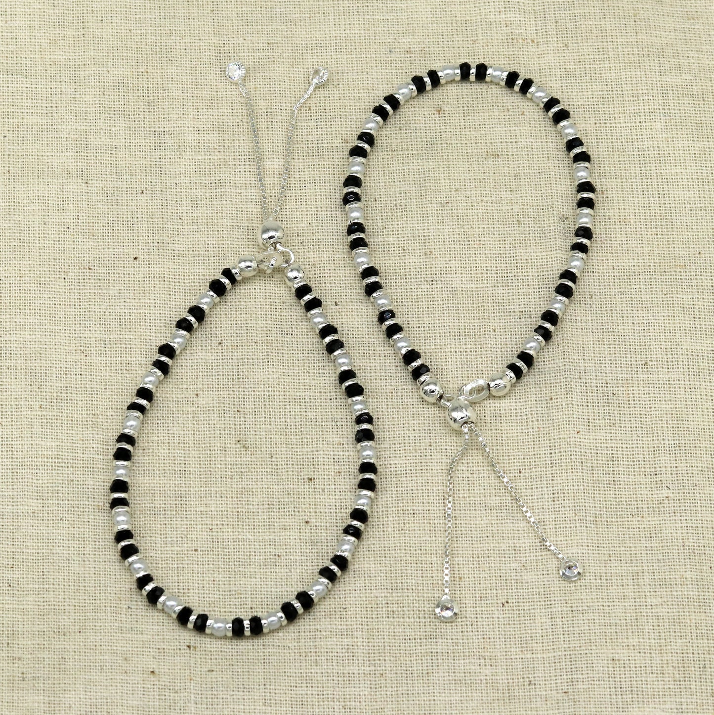 925 sterling silver handmade silver beads and black beads bracelet , pretty charm bracelet, customized beaded jewelry for girls sbr176 - TRIBAL ORNAMENTS