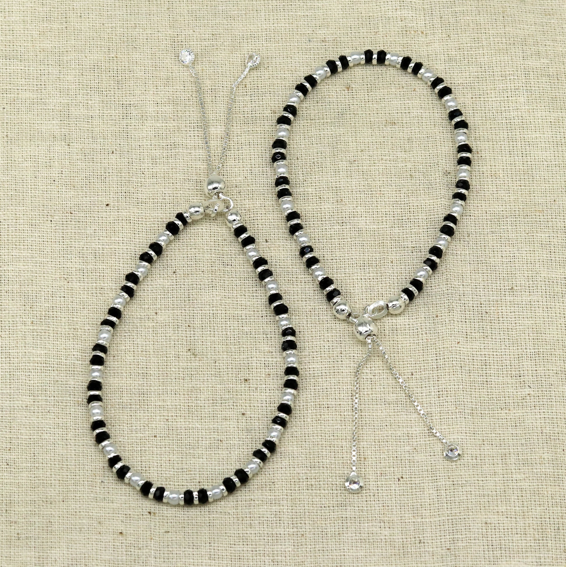 925 sterling silver handmade silver beads and black beads bracelet , pretty charm bracelet, customized beaded jewelry for girls sbr176 - TRIBAL ORNAMENTS