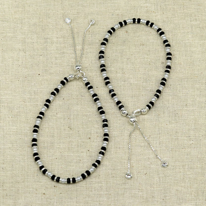 925 sterling silver handmade silver beads and black beads bracelet , pretty charm bracelet, customized beaded jewelry for girls sbr176 - TRIBAL ORNAMENTS