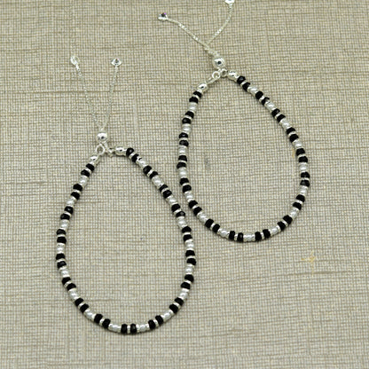 925 sterling silver handmade silver beads and black beads bracelet , pretty charm bracelet, customized beaded jewelry for girls sbr176 - TRIBAL ORNAMENTS