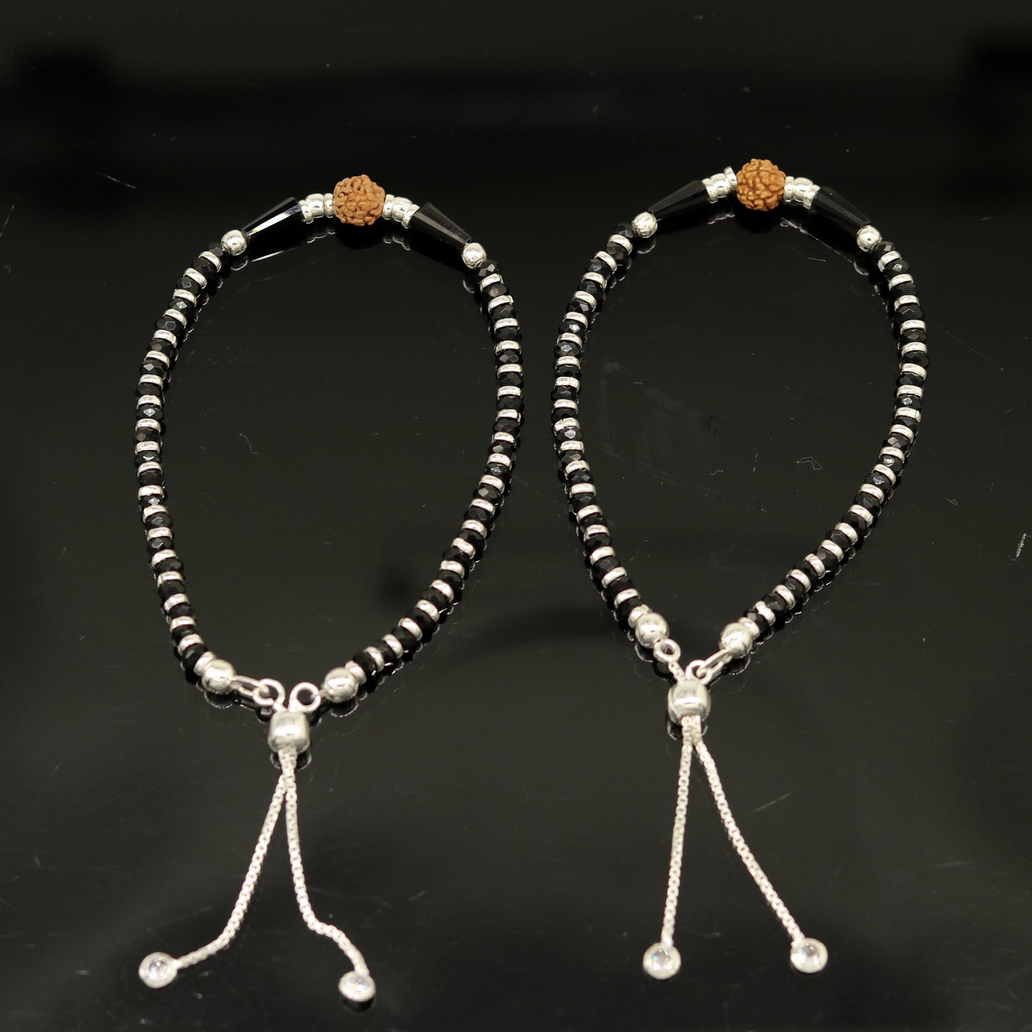 925 sterling silver handmade silver Rudraksh and black beads bracelet , pretty charm bracelet, customized beaded jewelry for girls sbr175 - TRIBAL ORNAMENTS