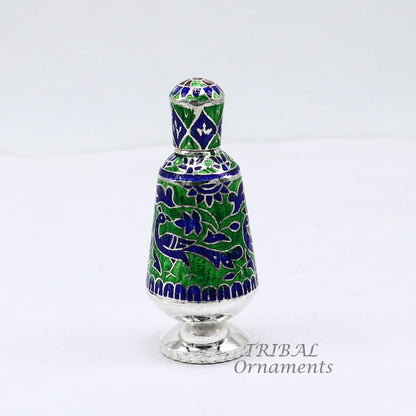 925 sterling silver handmade Sindoor box, Kumkum box/ trinket box brides enamel (meenakari) jewelry collection from Rajasthan india stb719 - TRIBAL ORNAMENTS