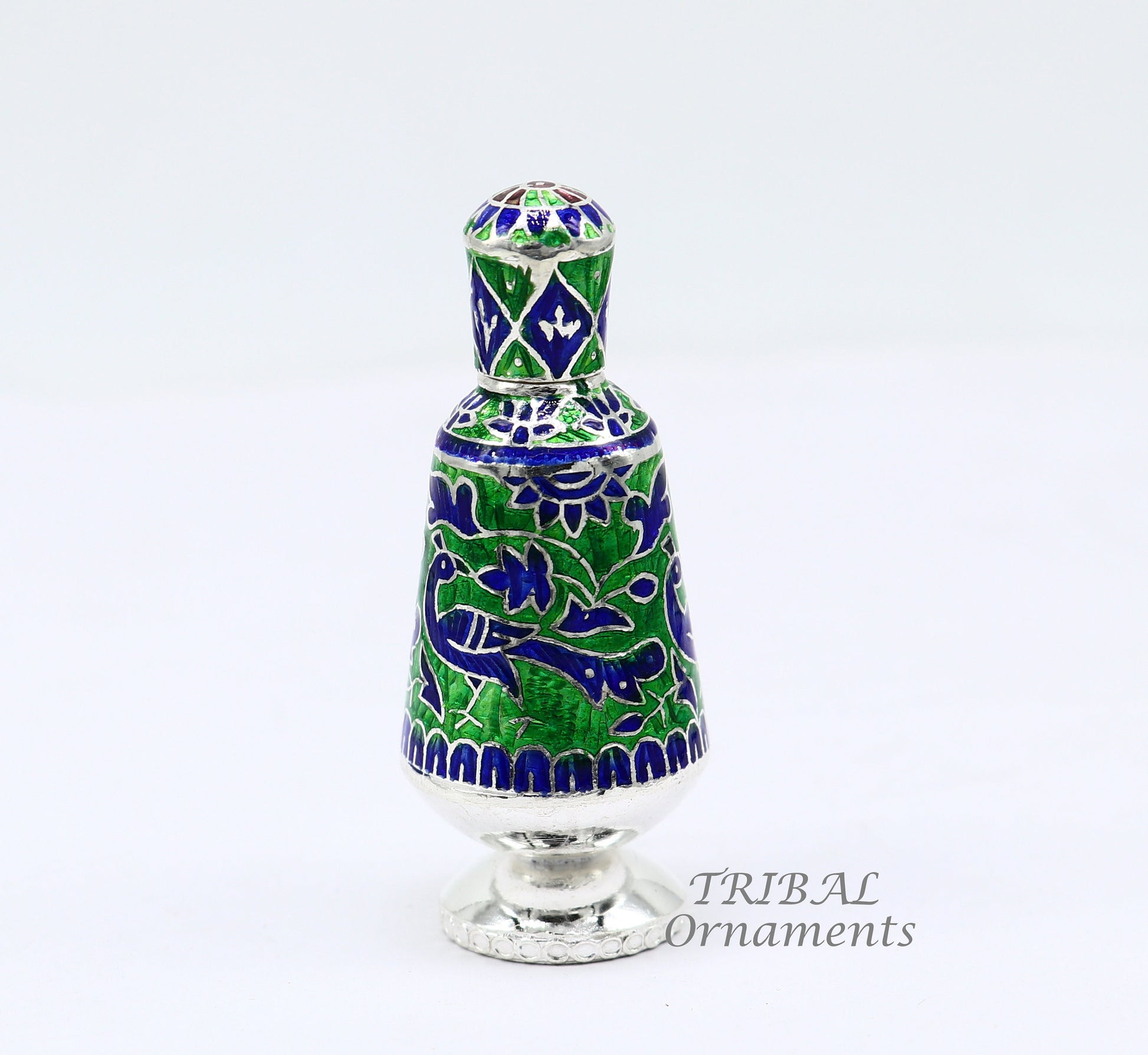 925 sterling silver handmade Sindoor box, Kumkum box/ trinket box brides enamel (meenakari) jewelry collection from Rajasthan india stb719 - TRIBAL ORNAMENTS