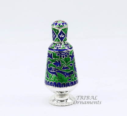925 sterling silver handmade Sindoor box, Kumkum box/ trinket box brides enamel (meenakari) jewelry collection from Rajasthan india stb719 - TRIBAL ORNAMENTS