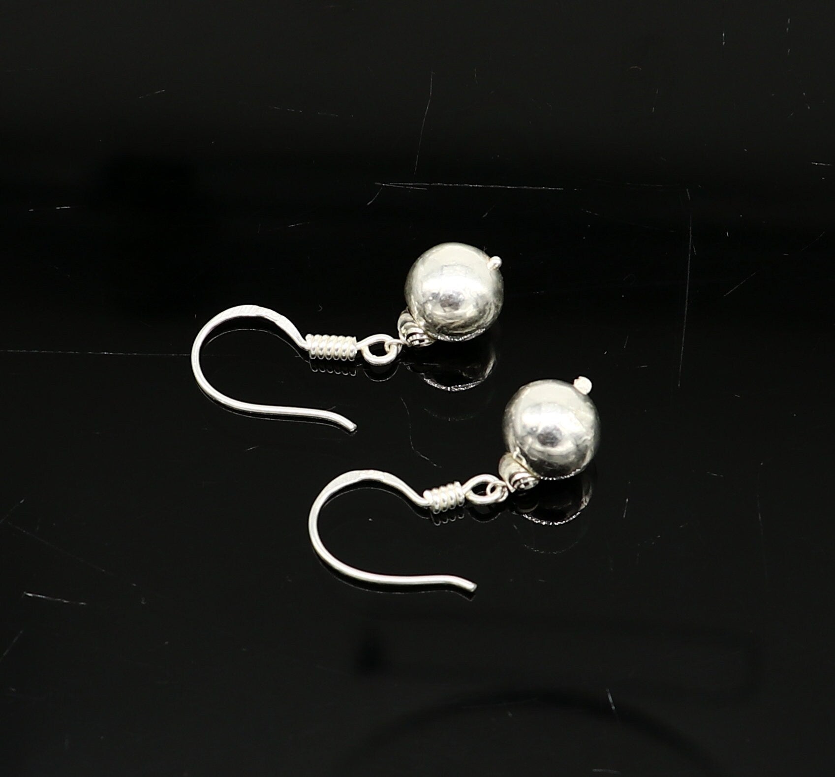 925 sterling silver handmade single ball hoops earring, stunning drop dangling earring amazing customized bridesmaid earring s914 - TRIBAL ORNAMENTS