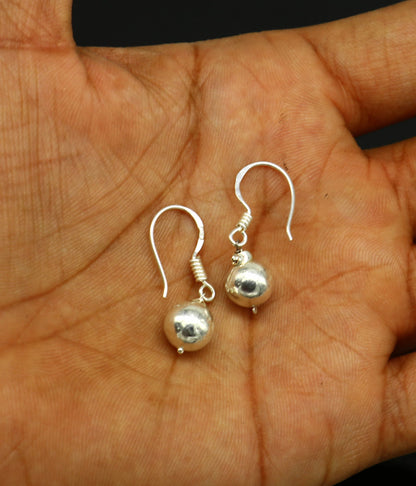 925 sterling silver handmade single ball hoops earring, stunning drop dangling earring amazing customized bridesmaid earring s914 - TRIBAL ORNAMENTS