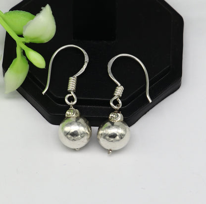 925 sterling silver handmade single ball hoops earring, stunning drop dangling earring amazing customized bridesmaid earring s914 - TRIBAL ORNAMENTS