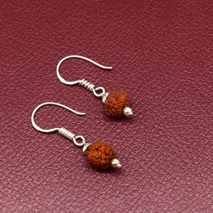 Sterling silver handmade Rudraksha ball hoops earring with drop design, perfect for bridesmaids or special occasions.