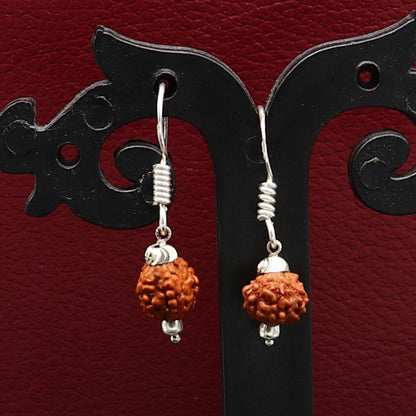 Sterling silver handmade Rudraksha ball hoop earring with drop design, perfect for bridesmaids and special occasions.