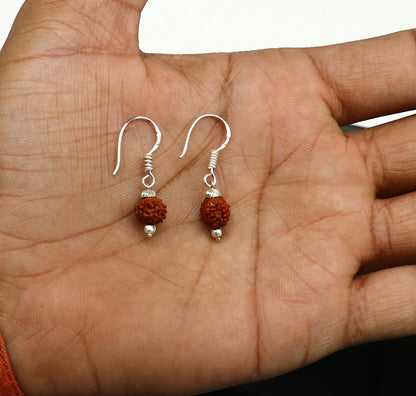 925 sterling silver handmade Rudraksha ball hoop earring with drop design, perfect for bridesmaids and special occasions.