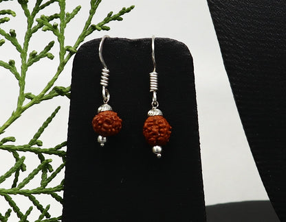 925 sterling silver handmade Rudraksha ball hoops earring with drop design, perfect for bridesmaids and special occasions.