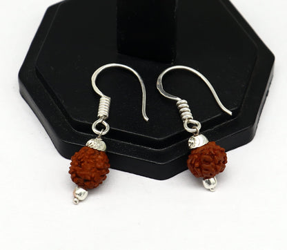 Sterling silver handmade single Rudraksha ball hoops earring with drop design, perfect for bridesmaids or special occasions.